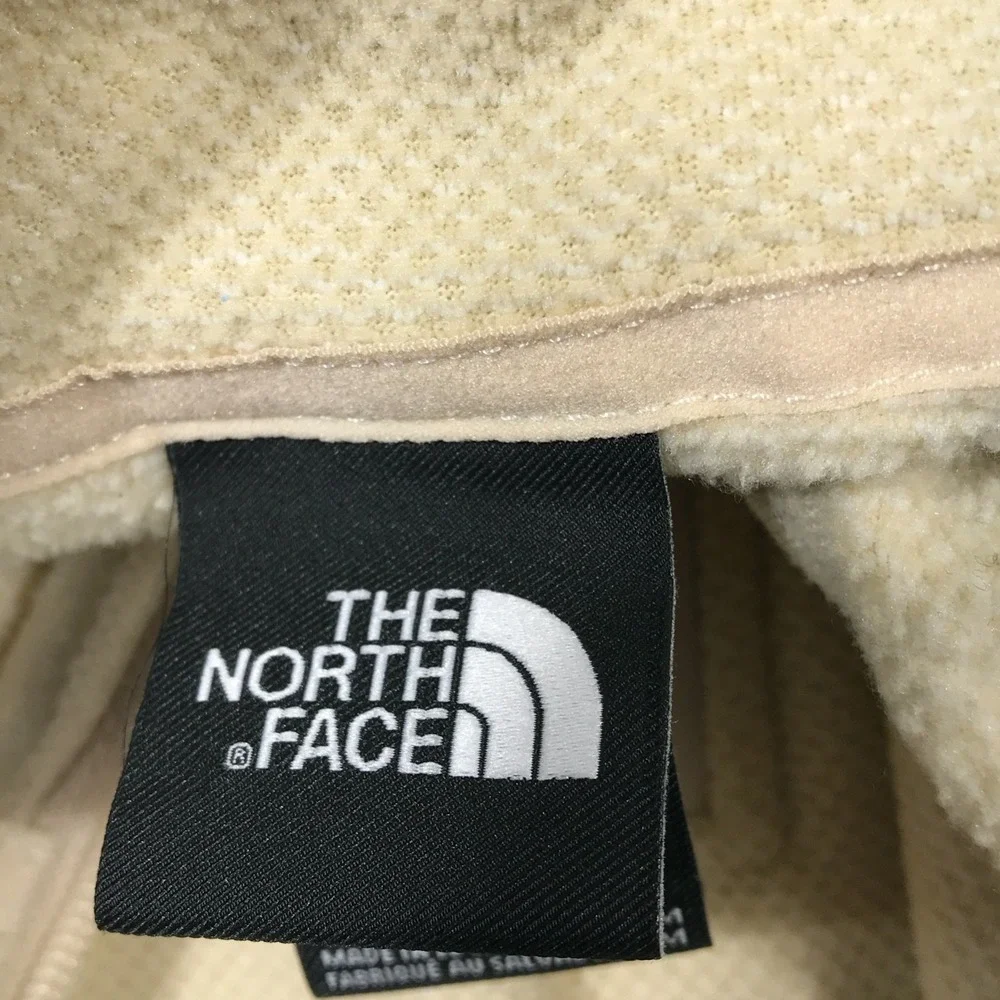 The North Face Quarter Zip Pullover Mens M Beige Waffle Knit Mock Neck Sweater